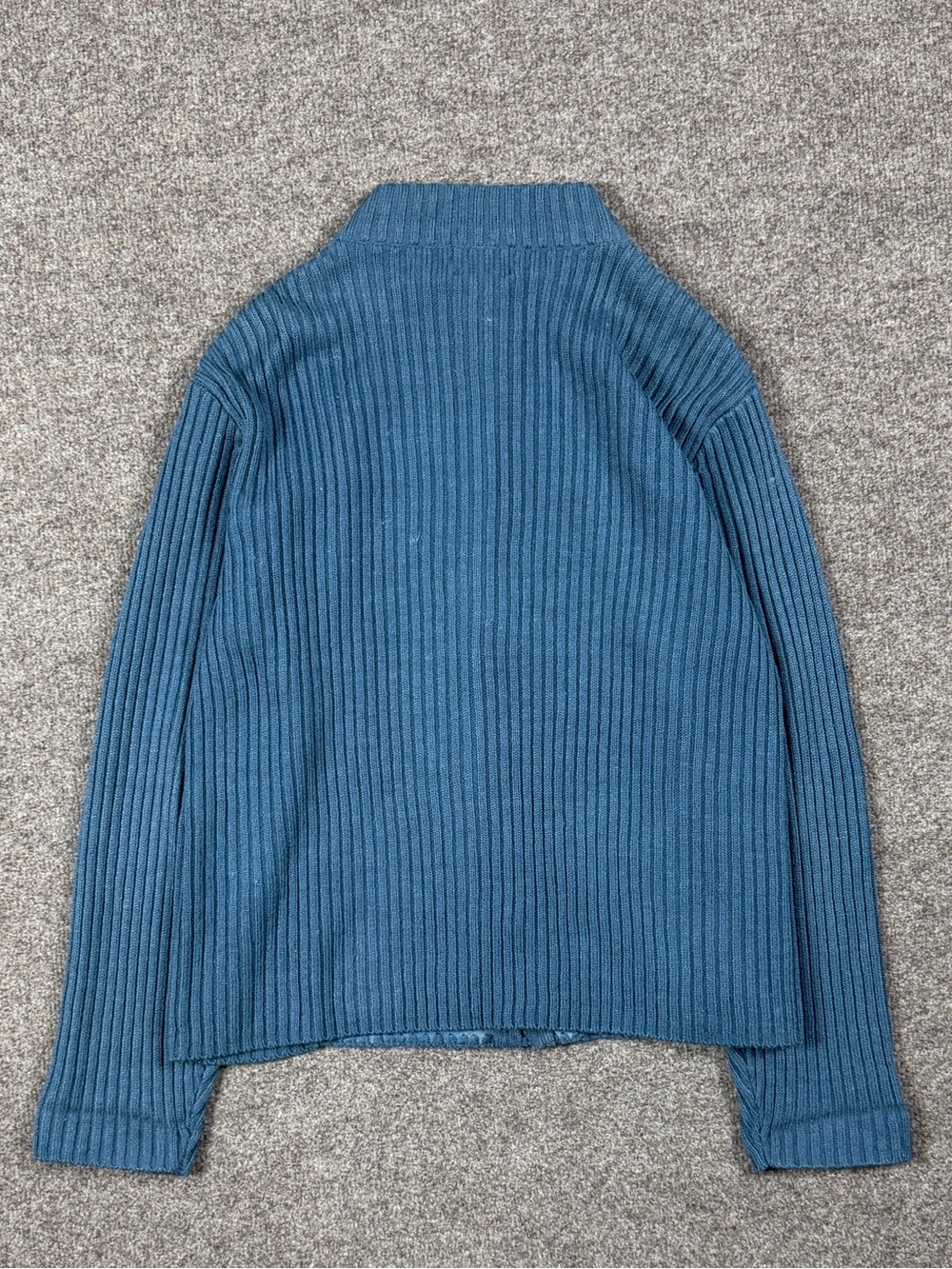 Vintage Blue Suede Leather Colorblock Zip Up Cardigan Sweater Jacket Women’s L - Picture 3 of 9